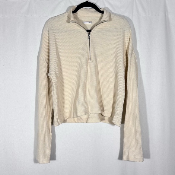 Reformation Jeans Waffle Knit 1/2 Zip in Cream - Picture 2 of 6